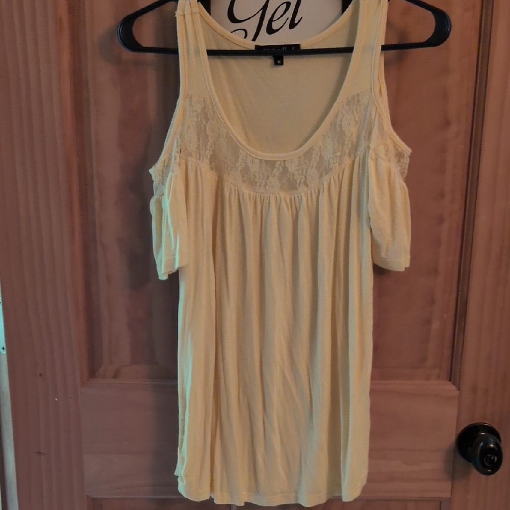 White Mark Yellow Cold Shoulder Top